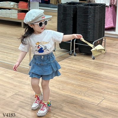 V4183 CHÂN VÁY JEAN 2 TẦNG CHO BÉ