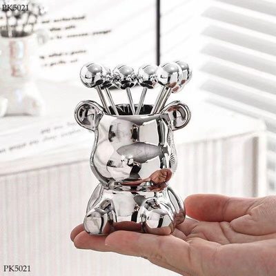 PK5021 BỘ 6 DĨA INOX KÈM ỐNG GẤU