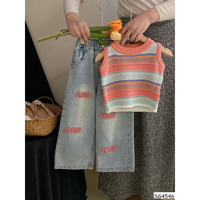  SG4546 SET ÁO KẺ SÁT NÁCH MIX QUẦN JEAN