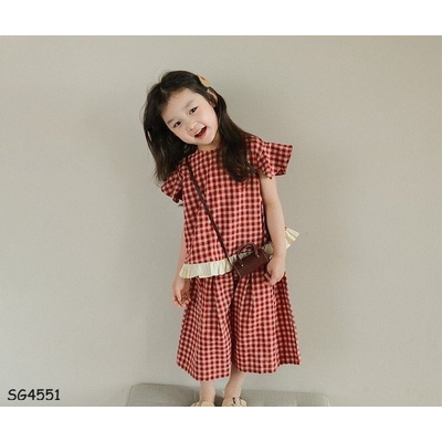 SG4551 -SÉT CARO ĐỎ QUẦN ỐNG RỘNG BABYCITY