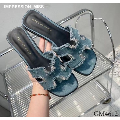 GM4612 DÉP LÊ CHỮ H QUAI DENIM SANG CHẢNH
