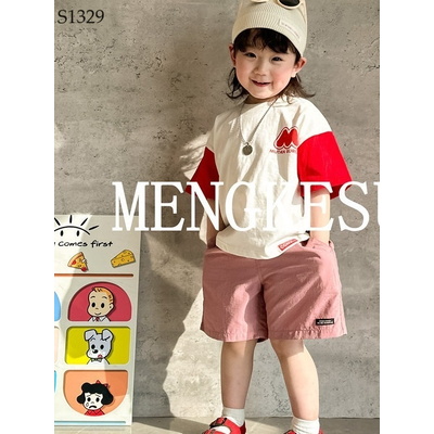 S1329 ÁO BURGER PHỐI MÀU TAY MIX SHORT HỒNG