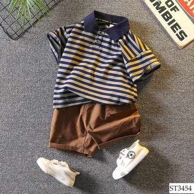 ST3454 SET ÁO POLO KẺ SỌC MIX QUẦN SHORT CHO BÉ