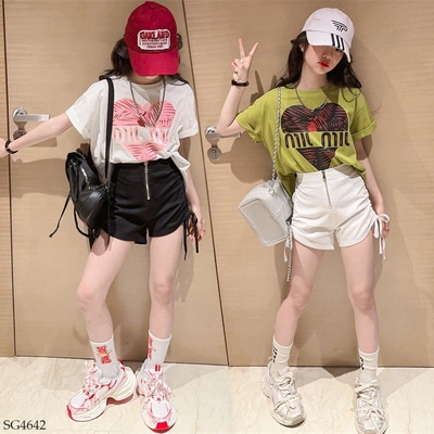 SG4642  ÁO THUN TRÁI TIM MIX QUẦN DÂY RÚT CÁ TÍNH