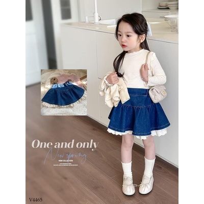 V4465 CHÂN VÁY DENIM PHỐI REN CHO BÉ GÁI
