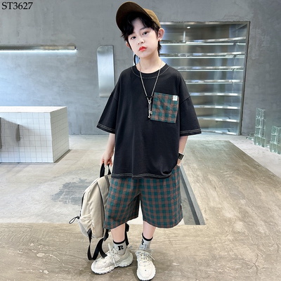 ST3627 BỘ CỘC TAY KẺ CARO CHO BÉ TRAI
