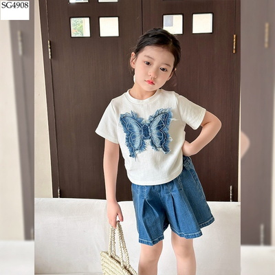 SG4908 CROPTOP BƯỚM XANH MIX SHORT JEANS