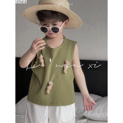 AT4414 ÁO BA LỖ ĐÍNH GẤU CHO BÉ