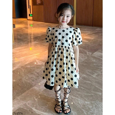 V4576 VÁY CHẤM BI NƠ LƯNG CHO BÉ GÁI