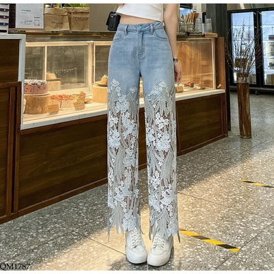 QM1787 QUẦN JEAN ỐNG RỘNG PHỐI REN