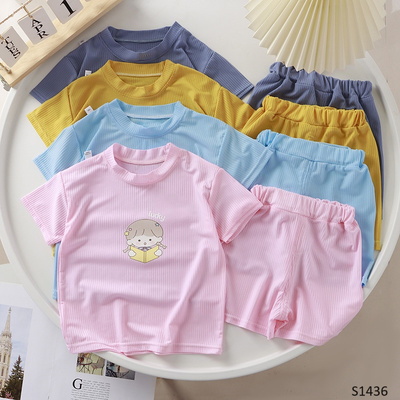 S1436 BỘ MẶC NHÀ THUN TĂM CHO BÉ