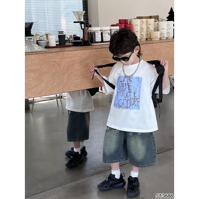 ST3888 SET ÁO PHÔNG MIX QUẦN SHORT JEAN BÉ TRAI