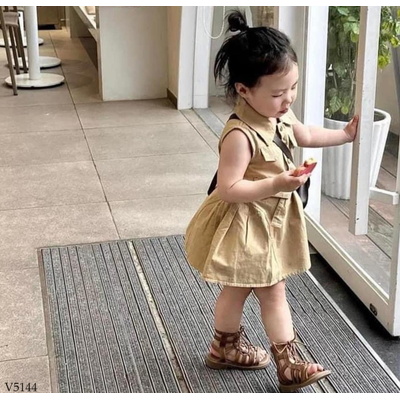 V5144 VÁY SÁT NÁCH+DÉP SANDAL CHIẾN BINH CHO BÉ GÁI