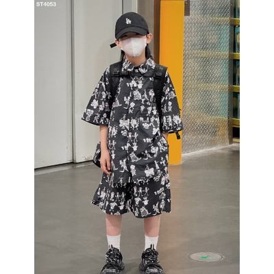 ST4053 Set bộ sơ mi và quần short họa tiết bé trai