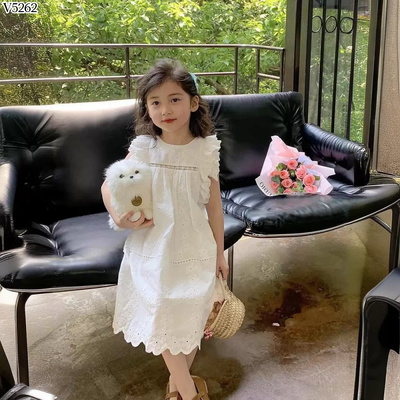V5262 VÁY TRẮNG TAY BÈO BÉ GÁI