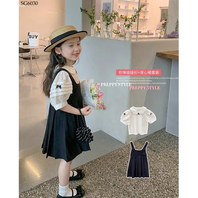 SG6030  SET ÁO SƠ MI TAY BỒNG PHỐI VÁY CHO BÉ GÁI 
