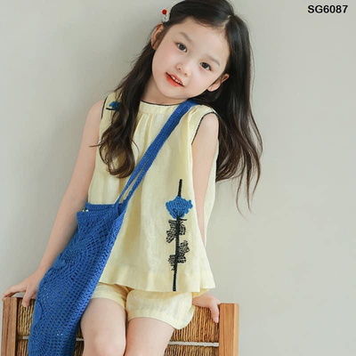 SG6087 Set hè sát nách thêu hoa bé gái