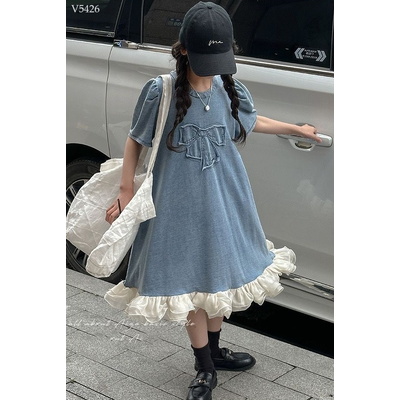 V5426 VÁY JEAN SUÔNG PHỐI BÈO CHO BÉ