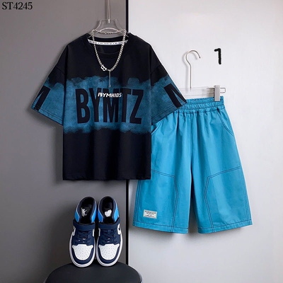 ST4245 SET ÁO PHỐI MÀU IN CHỮ MIX QUẦN SHORT CÙNG MÀU CHO BÉ TRAI