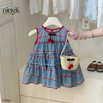 V5484 VÁY SÁT NÁCH KẺ CHO BÉ GÁI NHÀ NINGLI
