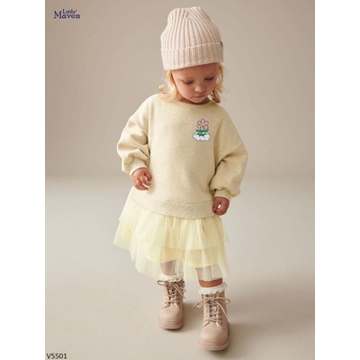 V5501 VÁY NỈ DÀI TAY BG HÃNG LITTLE MAVEN