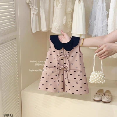 V5553 VÁY CỔ SEN HỌA TIẾT NƠ XINH CHO BG