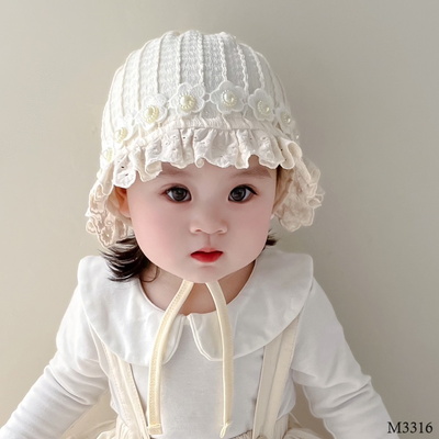 M3316  MŨ CHÙM PHỐI VIỀN REN HOA ĐÍNH NGỌC CHO BÉ
