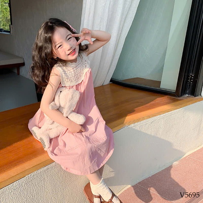 V5695 VÁY SÁT NÁCH CỔ REN CHO BÉ NHÀ AMBB