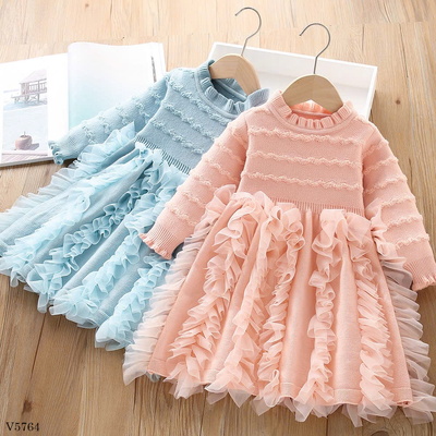 V5764 VÁY LEN LIỀN THÂN PHỐI VIỀN BÈO BÉ GÁI