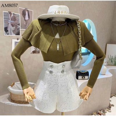 AM8057 ÁO LEN PHỐI KHĂN CHOÀNG CHO NỮ