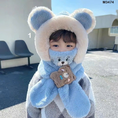 M3474 Mũ tai gấu liền khăn cho bé