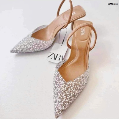 GM6946 Giày cao gót Z.R khoét chữ V đính ngọc (gót 7cm)