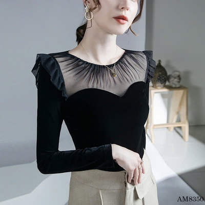 AM8350  ÁO DÀI TAY PHỐI LƯỚI