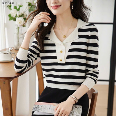 AM8431 ÁO LEN KẺ CHO NỮ