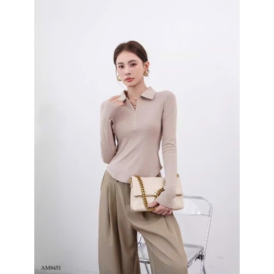 AM8451  ÁO THUN PHỐI KHOÁ CỔ CHO NỮ 
