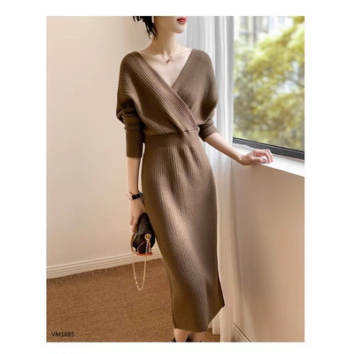 VM1885  VÁY LEN CỔ V HÀN QUỐC