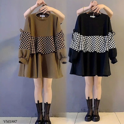 VM1887 VÁY PHỐI KẺ CARO CHO NỮ 