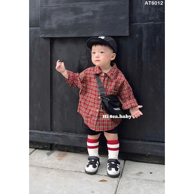 AT6012 Áo sơ mi kẻ đỏ cho bé