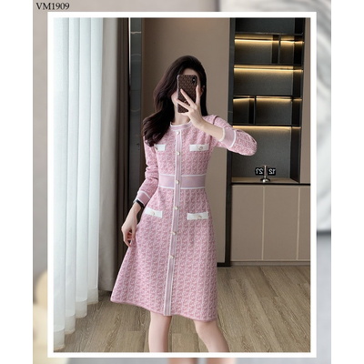 VM1909 VÁY DỆT KIM PHỐI CÚC CHO NỮ