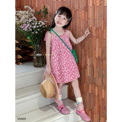 V5929 VÁY 2 DÂY HOA CHO BÉ