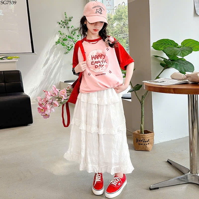 SG7539 SET ÁO THUN PHỐI CHÂN VÁY CHO BÉ GÁI