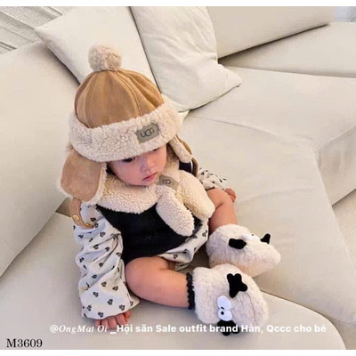 M3609  SET 2 MÓN MŨ + KHĂN GIỮ ẤM CHO BÉ