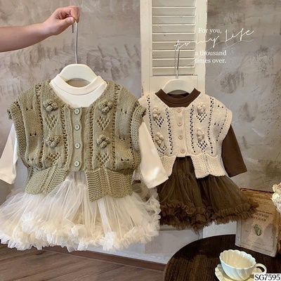 SG7595 SET VÁY + ÁO GILE LEN CHO BÉ GÁI