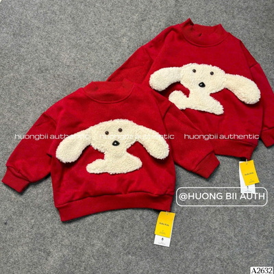 A2632 ÁO NỈ ĐỎ HOẠT HÌNH CHÚ CHÓ TRẮNG CHO BÉ AOAOKIDS