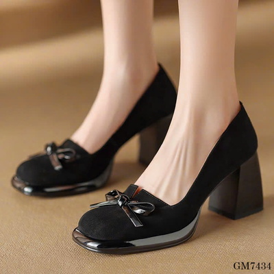 GM7434 GIÀY GÓT VUÔNG MŨI VUÔNG ĐÍNH NƠ