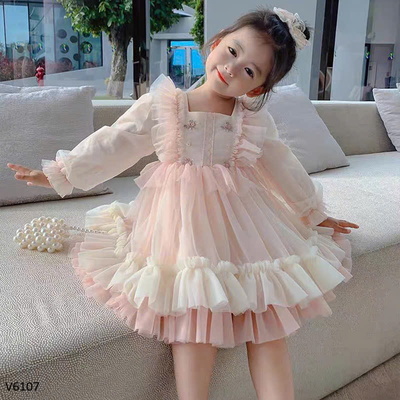 V6107  VÁY CÔNG CHÚA PHỐI VOAN