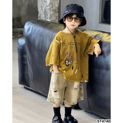 ST4740 SET PHÔNG VỆT SƠN PHỐI QUẦN JEAN RÁCH CHO BÉ TRAI