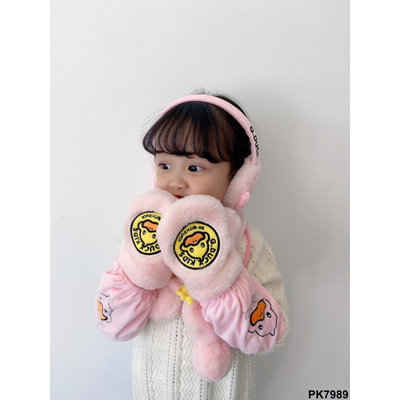 PK7989 SET KHĂN QUÀNG, BỊT TAI, GĂNG TAY BÉ G.DUCK
