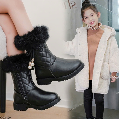 GG6429 BOOT NƠ LÔNG CHO BÉ GÁI