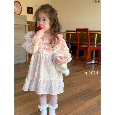 V6156 VÁY BABYDOLL NƠ HỒNG CHO BÉ
